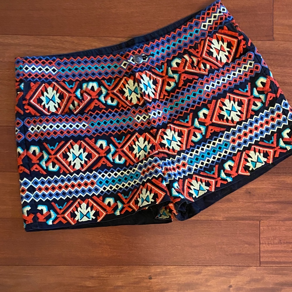 THML Navy, Red & Black Shorts with Orange & Turquoise Embroidery Sz S EUC